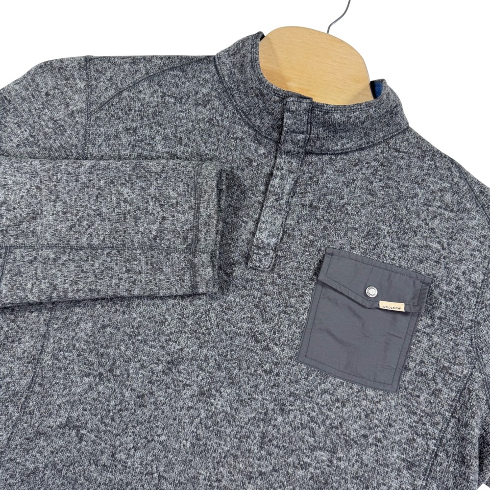 Woolrich Shirt‎ Mens XL Gray Pullover Sweater 1/4 Snap Pocket Outdoor Casual